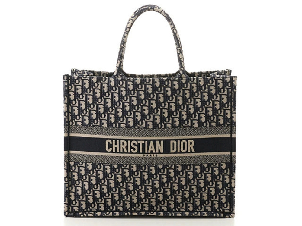 Christian Dior Bag Tote Book Canvas Navy Blue